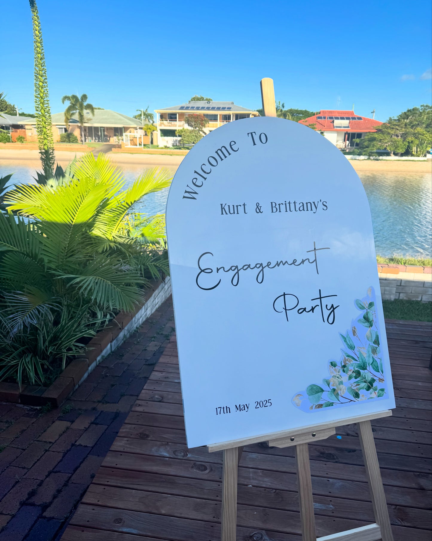 White acrylic welcome sign