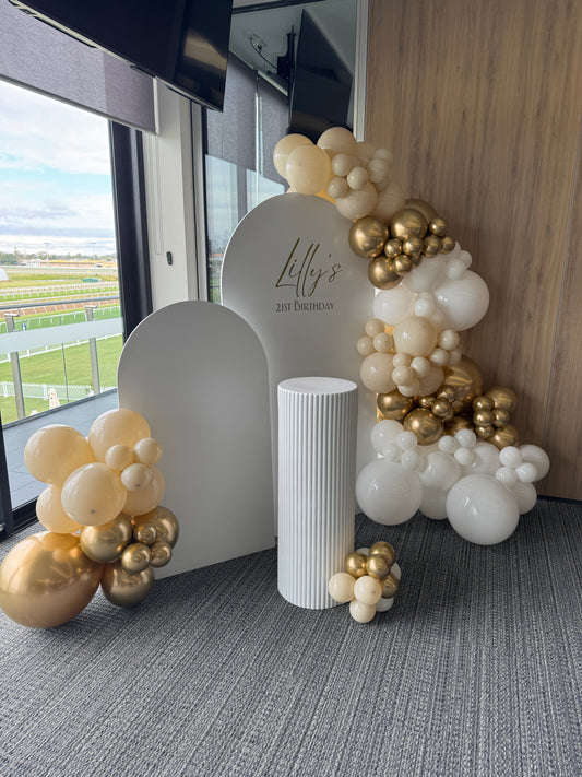 Double arch, balloon garland & plinth